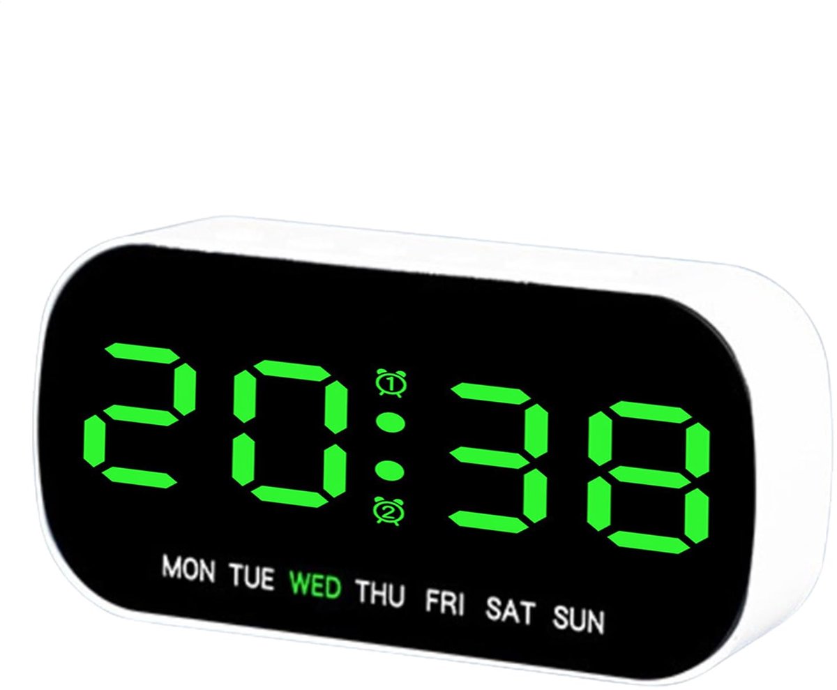 carmdering - Wekker - Alarmklok - Digitale Klok - Bureauklok - Oplaadbaar, met tijdprojectie, 13×3,5×6,5 cm - Toont datum, week en temperatuur - 12/24-uurs modus, zacht backlight - Perfect voor slaapkamer, bureau en reis - Groen