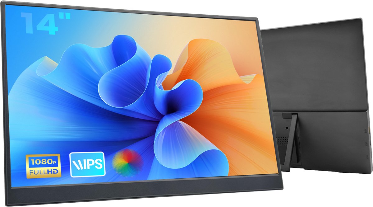 HDeye 14" Draagbare Monitor – 100% sRGB, 1920x1200 IPS, 400cd/m², Dual USB-C, Ultra-Slim 0,56kg – Voor Laptop & Telefoon