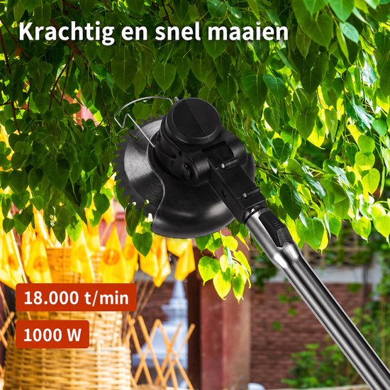 Krachtige Accu Grastrimmer 21V - Draadloze Elektrische Kantenmaaier met 2 Accu’s,Freischneider & Motorsense met telescopische steel + extra handgreep- Zwart - Voor Tuin en Gras van Merkloos	 — afbeelding 4