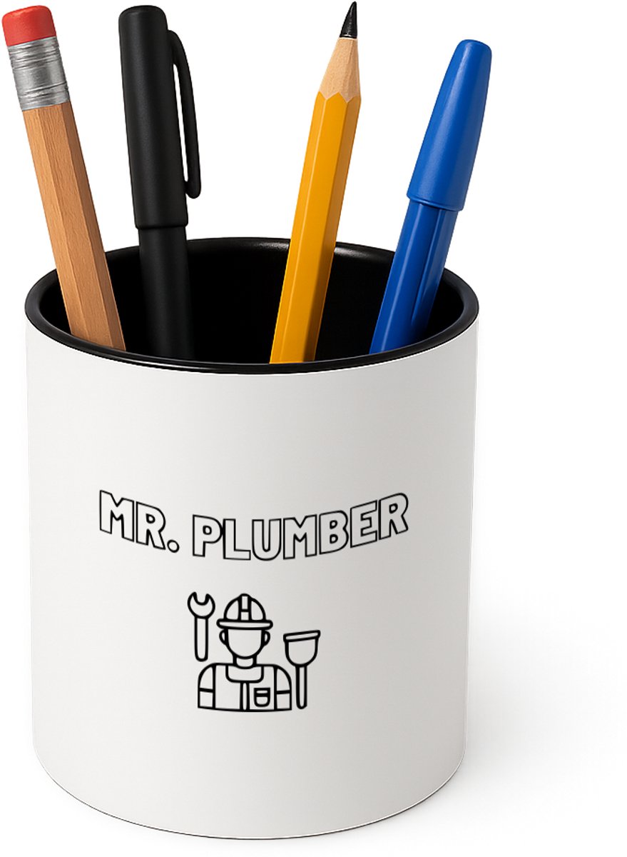 Hacebo® - Loodgieter MR. plumber Pennenbakje - Loodgieter - Familie vrienden collega - pennenhouder - Cadeau - Pennenbakje zwart