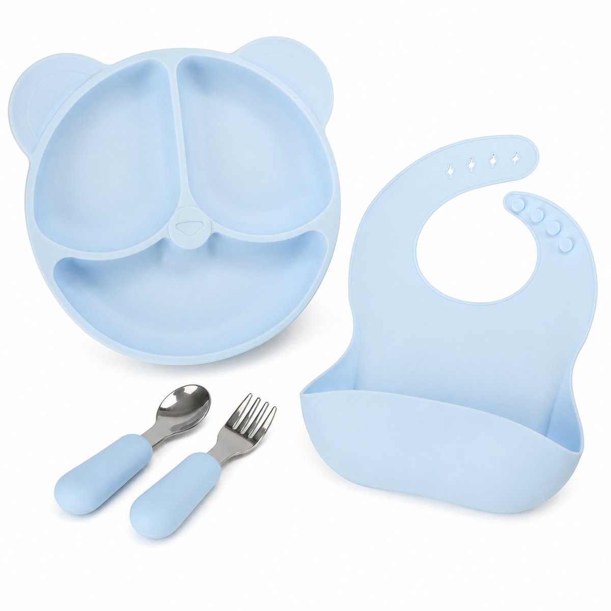 Siliconen Bord Set Baby en Kind - Babyblauw - Kinderbord - Sterk - Dinerbord - Ontbijtbord - Vakjes - BPA-vrij