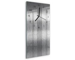 Tulup Wandklok - Staal Klok Glas Met Opdruk - 30x60 cm - Zilver Moderne Wandklok Glas - Zwarte Handen - Rechthoekige Wandklok - Decoratieve Glazen Klok - Glazen Wandklok Design