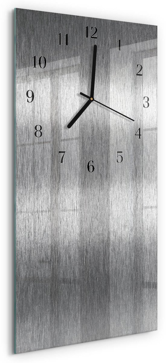 TULUP Wandklok - Staal Klok Glas Met Opdruk - 30x60 cm - Zilver Moderne Wandklok Glas - Zwarte Handen - Rechthoekige Wandklok - Decoratieve Glazen Klok - Glazen Wandklok Design