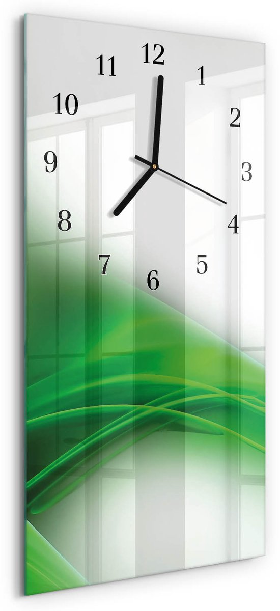 TULUP Wandklok - Patroon Glazen Wandklok Design - 30x60 cm - Groente Klok Glas Met Opdruk - Zwarte Handen - Rechthoekige Wandklok - Decoratieve Glazen Klok - Glazen Wandklok Design