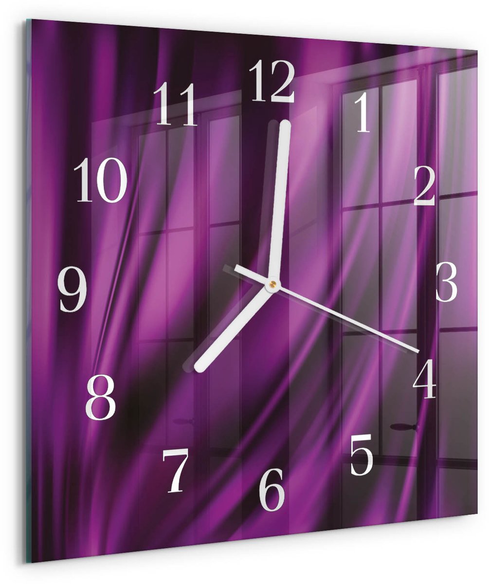 TULUP Wandklok - Abstractie Klok Glas Met Opdruk - 30x30 cm - Paars Moderne Wandklok Glas - Witte Handen - Vierkante Wandklok - Moderne Wandklok Glas - Wandklok Glas Decoratie Paars - Abstractie