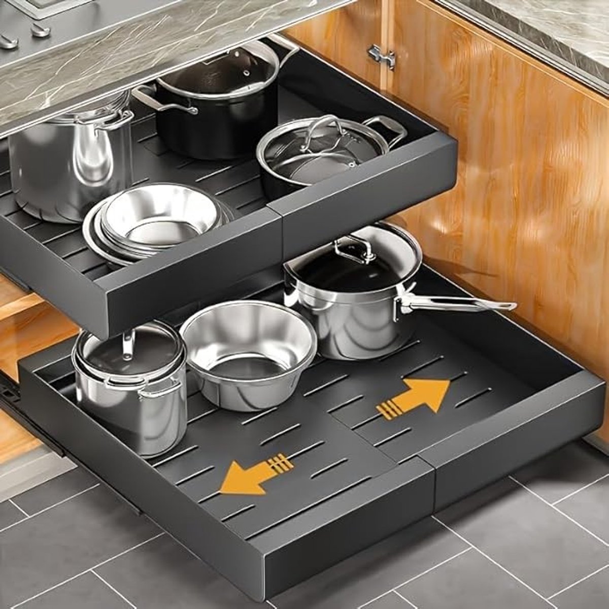 Uittrekbare lade organizer voor keukenkast - 2 stuks - Verstelbare breedte 32-53 cm