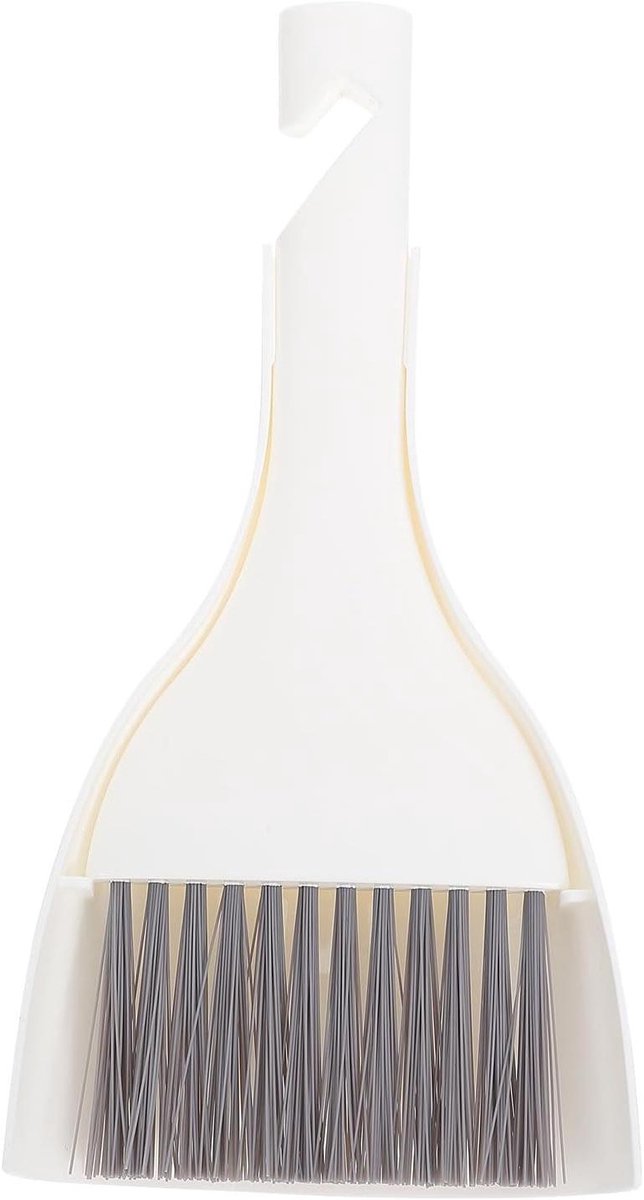 Mini Bezem Stoffer - Kleine Schoonmaakset - Bureau Schoonmaken - Compact Ontwerp - 19.5 cm Lengte - Wit