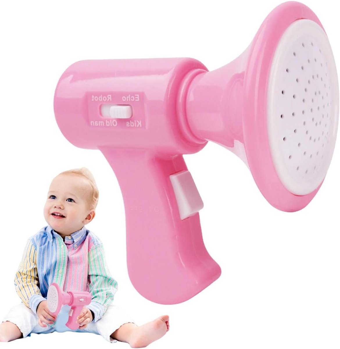 Kindermegafoon - Speelgoed microfoon - Plezier maken - Vier geluidseffecten - 12 cm lengte - Roze