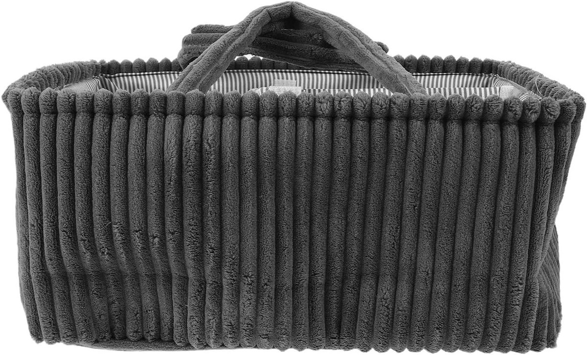 Opbergmand Corduroy - Luiermand Rechthoekig - Babykamer Organiseren - Met Uitneembare Schotten - 37 x 27 x 18 cm - Grijs