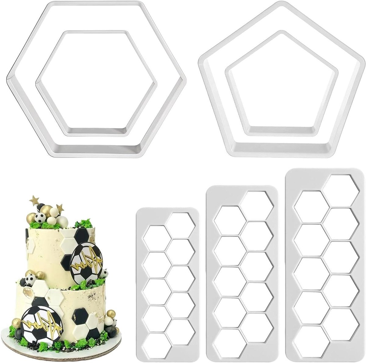 Koekjes Snijders - Bakvormen Set - Taart Decoreren - Voetbal Design - 7 Delig - Wit