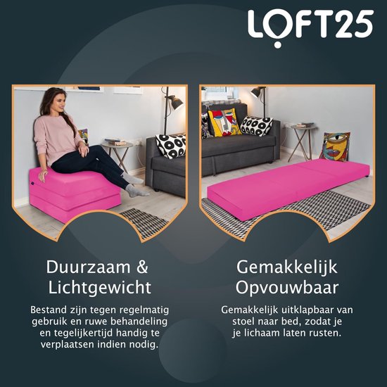 Opvouwbare Matras - Z-bed Futon - Logeren Gasten - Waterafstotend Materiaal - 193 cm Lengte - Roze — afbeelding 2