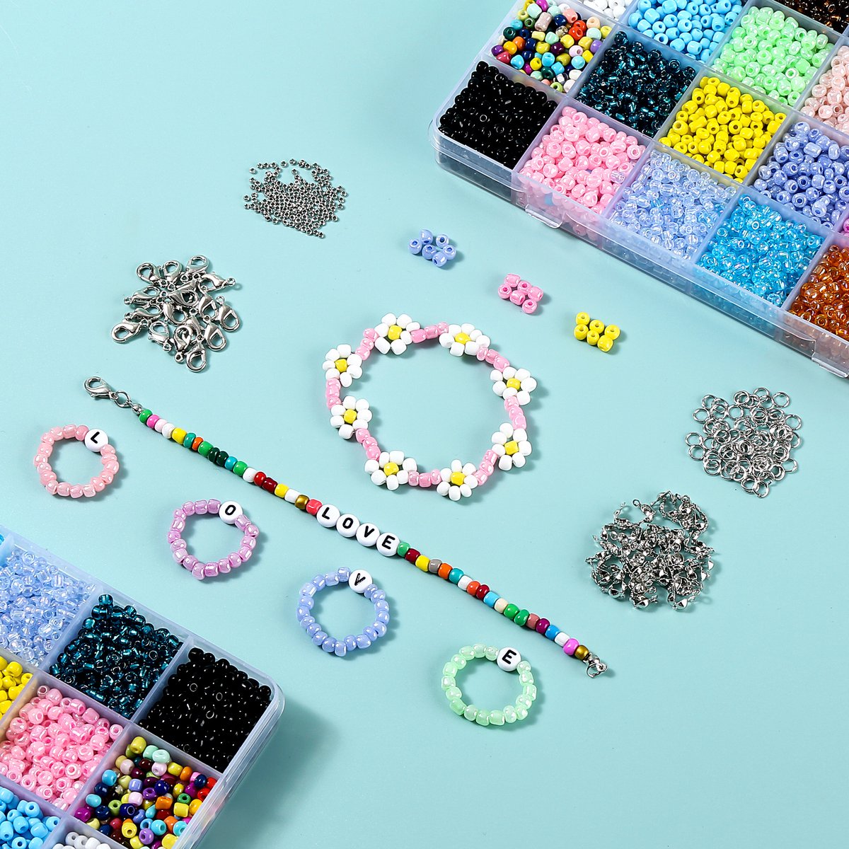 Behave Glaskralen & Smiley Set Deluxe — 7.512 Kralen — Glaskralen 4 mm + Smileys 7 mm + Rijgdraad — afbeelding 10