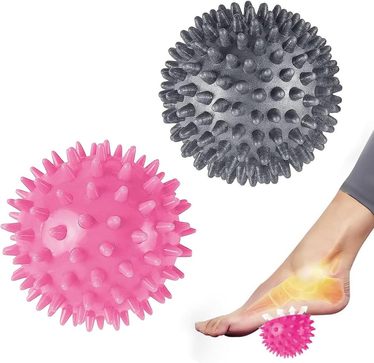 Massageballen set - Triggerpoint ballen - Spierherstel bevorderen - Intensieve massage met noppen - 75 cm - Grijs en roze