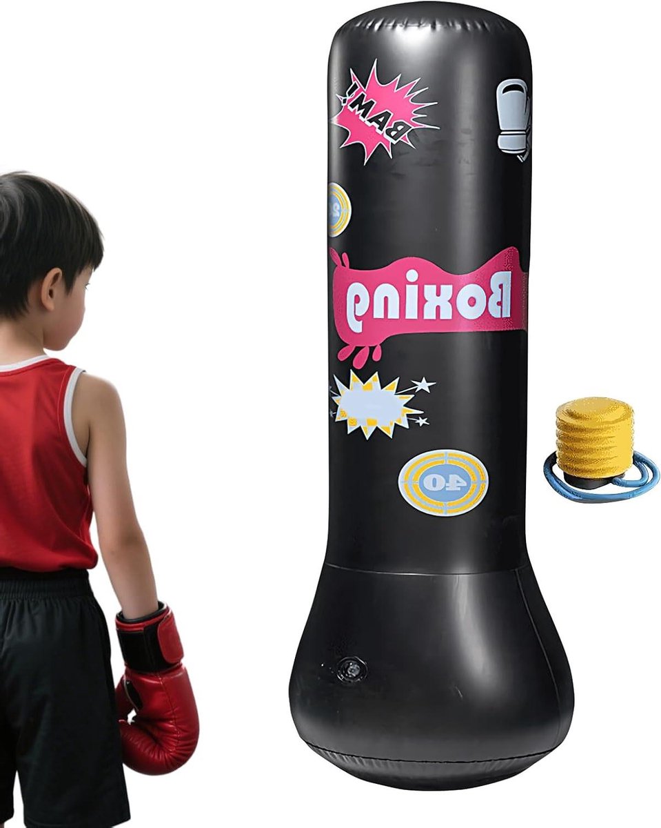 Kinder Bokszak - Opblaasbare Pilaar - Actieve Spel - Stabiele Basis - 120 cm Hoog - Zwart
