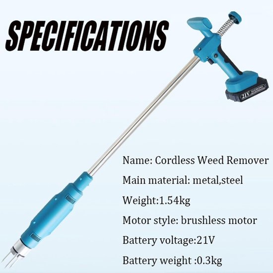 Elektrische Onkruidtrekker - Accu Wortelverwijderaar - Gazon Onderhoud - Staand Design - 1.54 kg - Blauw — afbeelding 3