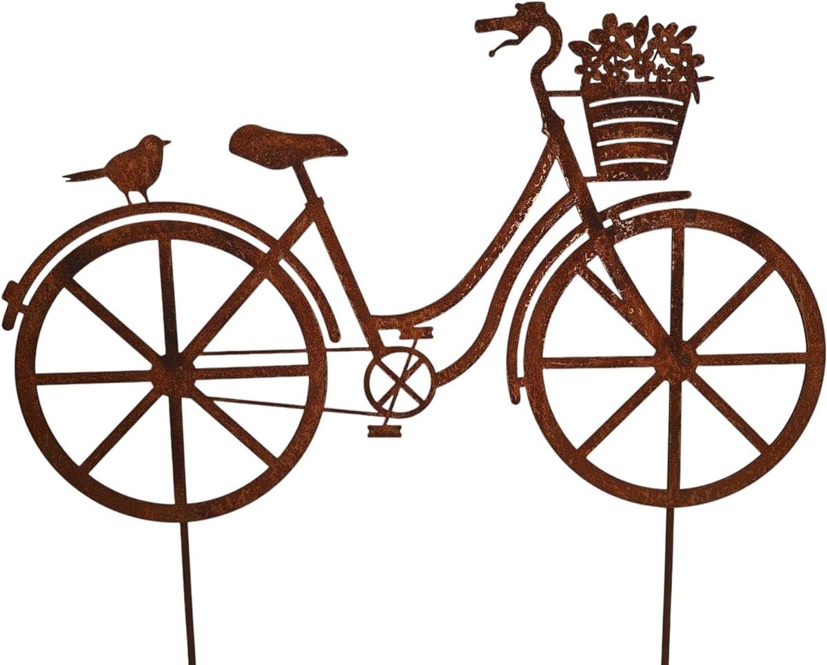 Tuinsteker Fiets - Decoratie Fiets - Tuin Decoratie - Vintage Patina - 40 cm Breed - Roestkleur
