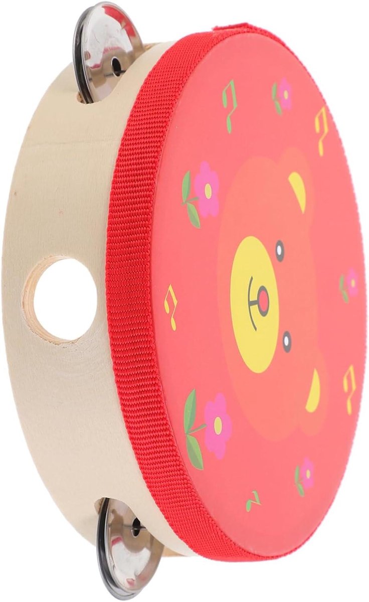 Kinder Tamboerijn - Handinstrument Muziek - Muziek Educatie - Schattig Berenontwerp - 15 cm - Rood