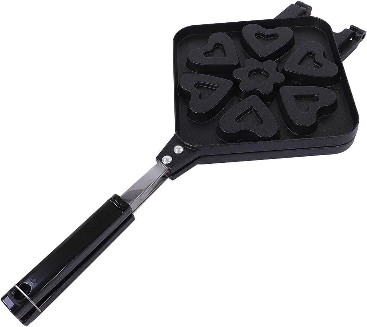 Hartvormige wafelpan - Wafelijzer pan - Ontbijt maken - Dubbelzijdig koken - 44x23 cm - Zwart