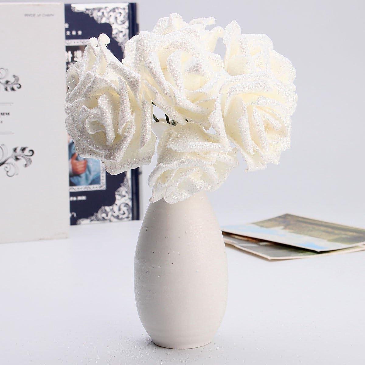Kunstboeket 7 stuks - Schuim bloemen - Bruiloft decoratie - Glitter afwerking - 20 x 7 cm - Wit