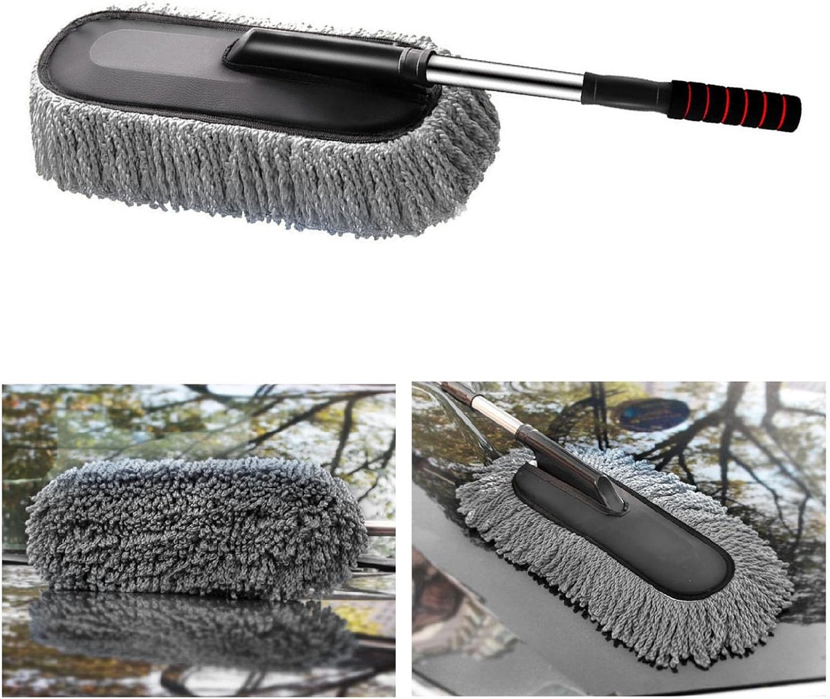 Autostofdoek - Reinigingsborstel - Voertuig poetsen - Uitschuifbaar bereik - 42 cm - Grijs
