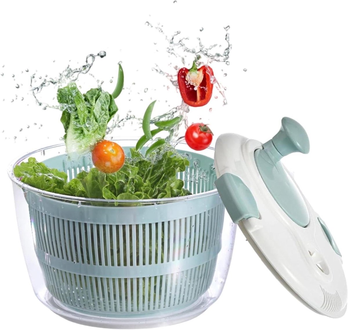 Salade Droger - Groente Wasbak - Snel Salades Drogen - Eenvoudig Zwengelmechanisme - 5 Liter Capaciteit - Wit