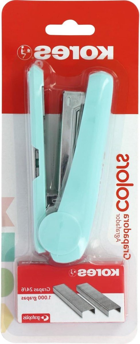 Kores Nietmachine, model Colors + 1.000 nietjes 24/6, kleur blauw, afmetingen 12,5 x 5,5 x 3 cm, capaciteit 20 vellen papier à 80 g, compatibel met nietjes 26/6, school- en professioneel materiaal