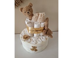 Luiertaart Teddy Bear Jollein Biscuit, neutraal - babyshower - kraamcadeau