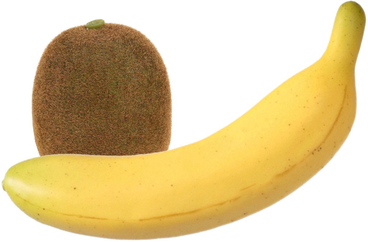 Bellatio Design Kunstfruit Banaan en Kiwi - decoratie - kunststof - real touch - fruit Geel