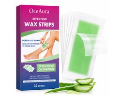 OceAura| Waxstrips Gevoelige Huid | Ontharingsstrips | Wax Strips Benen & Armen | Harsstrips Oksels | Koude Wax Strips | Haar Verwijderen | Waxstrips Lichaam | Aloë Vera Wax | Waxstrips Vrouwen | Ontharen Benen | Waxstrips Gezicht | 30 Stuks