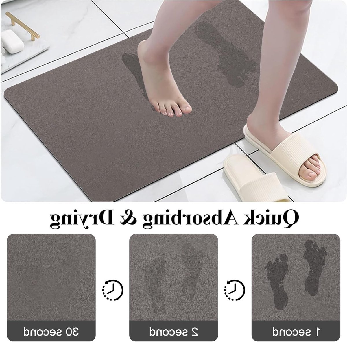 Super Absorberende Badmat van Diatomiet, Sneldrogende Antislip Douchematt, Microvezel Badmat (Donkerbeige, 60x150cm)