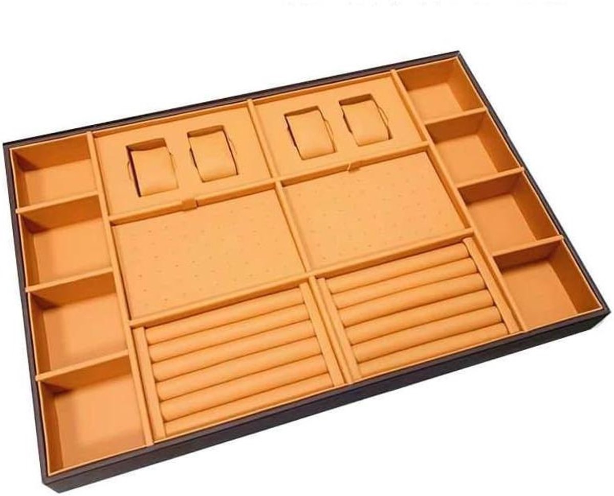 Sieradenlade Organisatoren - Opbergbakken Display - Sieraden Opbergen - Massief Houten Frame - 50x36x55cm - Zwart