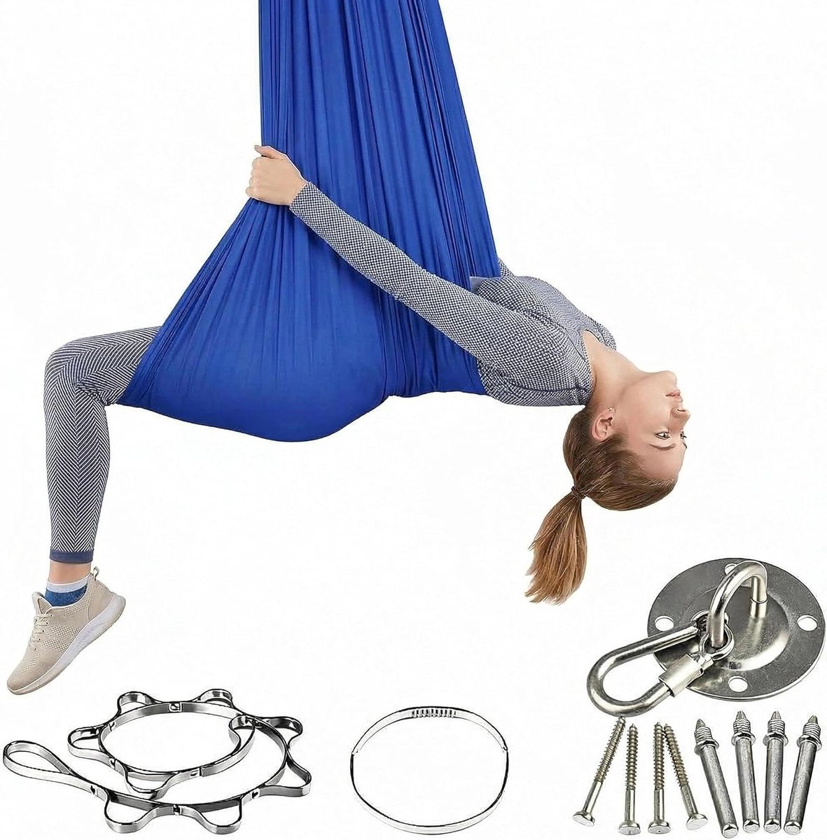 Yogaschommel - Hangmat stoel - Ontspanning en spel - Therapeutische werking - 280 x 150 cm - Koningsblauw