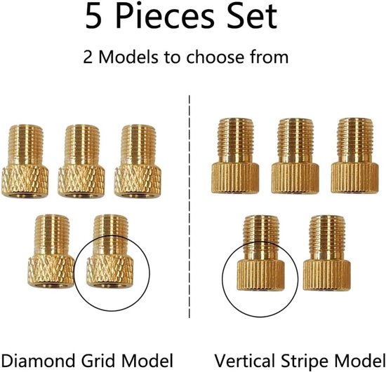 Ventiel Adapters - Presta Schrader - Banden Oppompen - Goede Afdichting - 5 Stuks - Diamant Grid — afbeelding 5