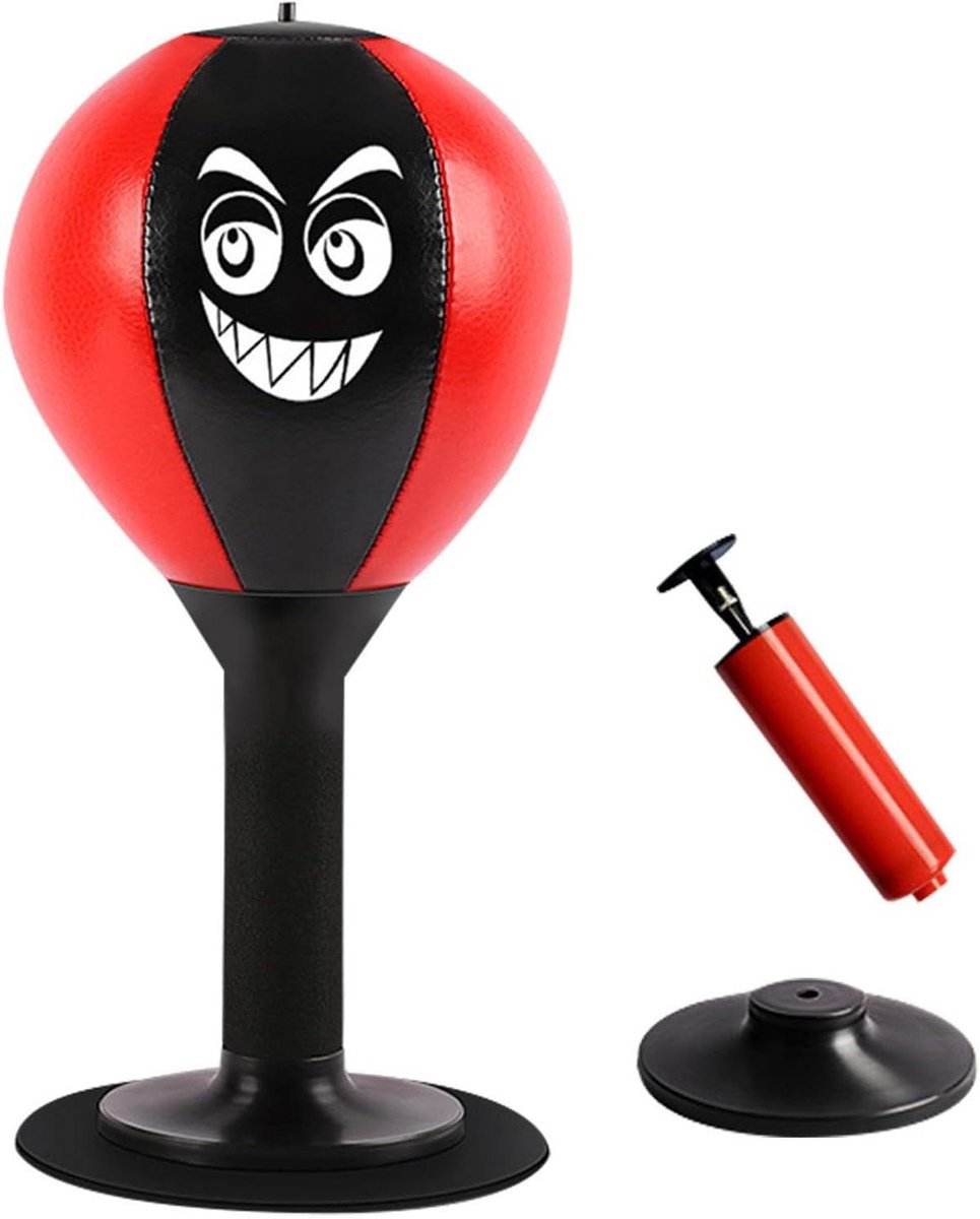 Desktop Bokszak - Reflex Bal - Stress Verlichten - Zuignap Bevestiging - 37 cm Hoog - Zwart