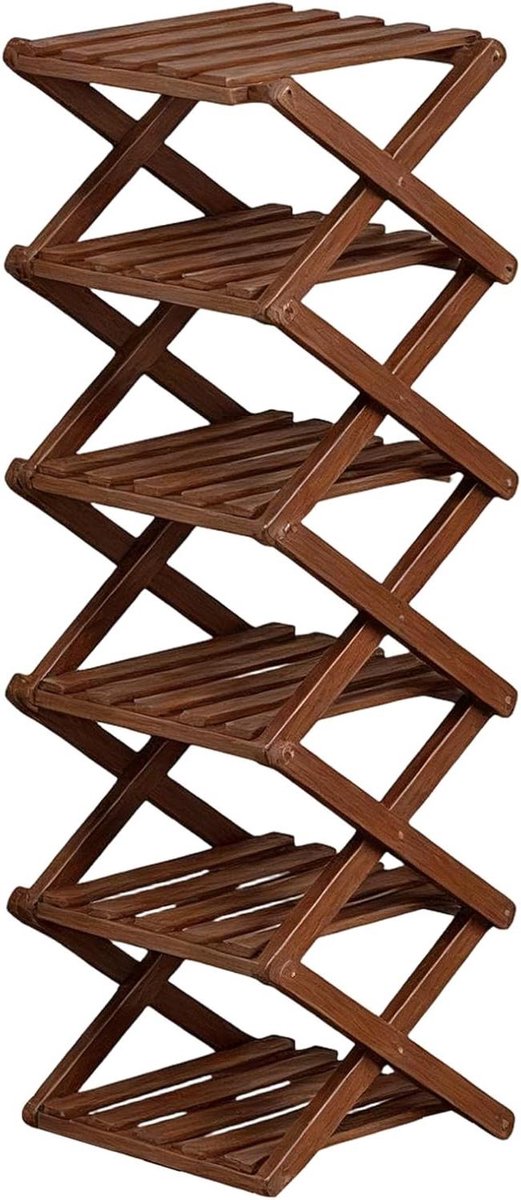 Schoenenrek - Schoenenopberger - Entree Organiseren - Zes etages - 26 x 26 x 90 cm - Bruin
