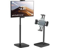 Draagbare Monitor- en Tabletstandaard, Verstelbare Hoogte tot 46 cm, Geschikt voor 4.7-16 Inch Apparaten, Tot 2 kg Draagkracht - Zwart