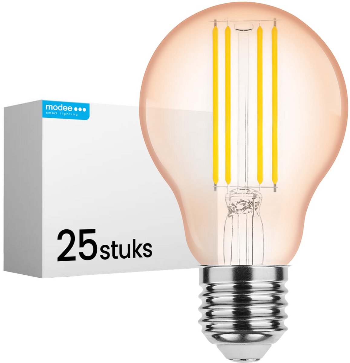 Modee E27 LED Lamp 4W - 360lm - 1800K - Warm Wit - LED Filament Amber Globe A60 - Vervangt 28W Halogeen Gloeilamp - 25 stuks
