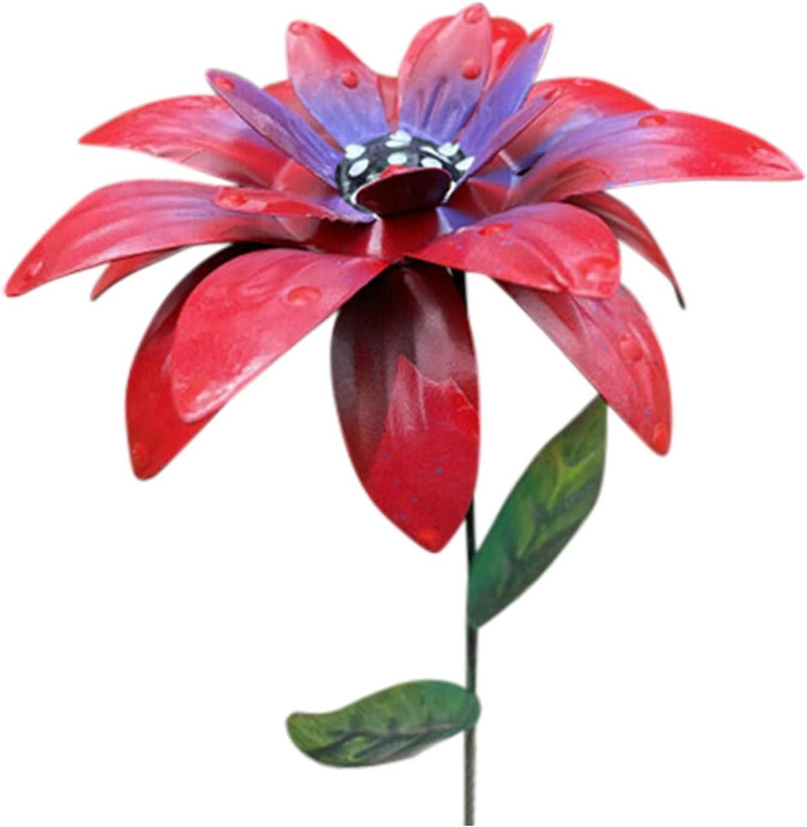Metalen Bloem Tuinsteker - Decoratieve Plantpaal - Tuin Decoratie - Handgeschilderd Metaal - 30x10cm - Multicolor