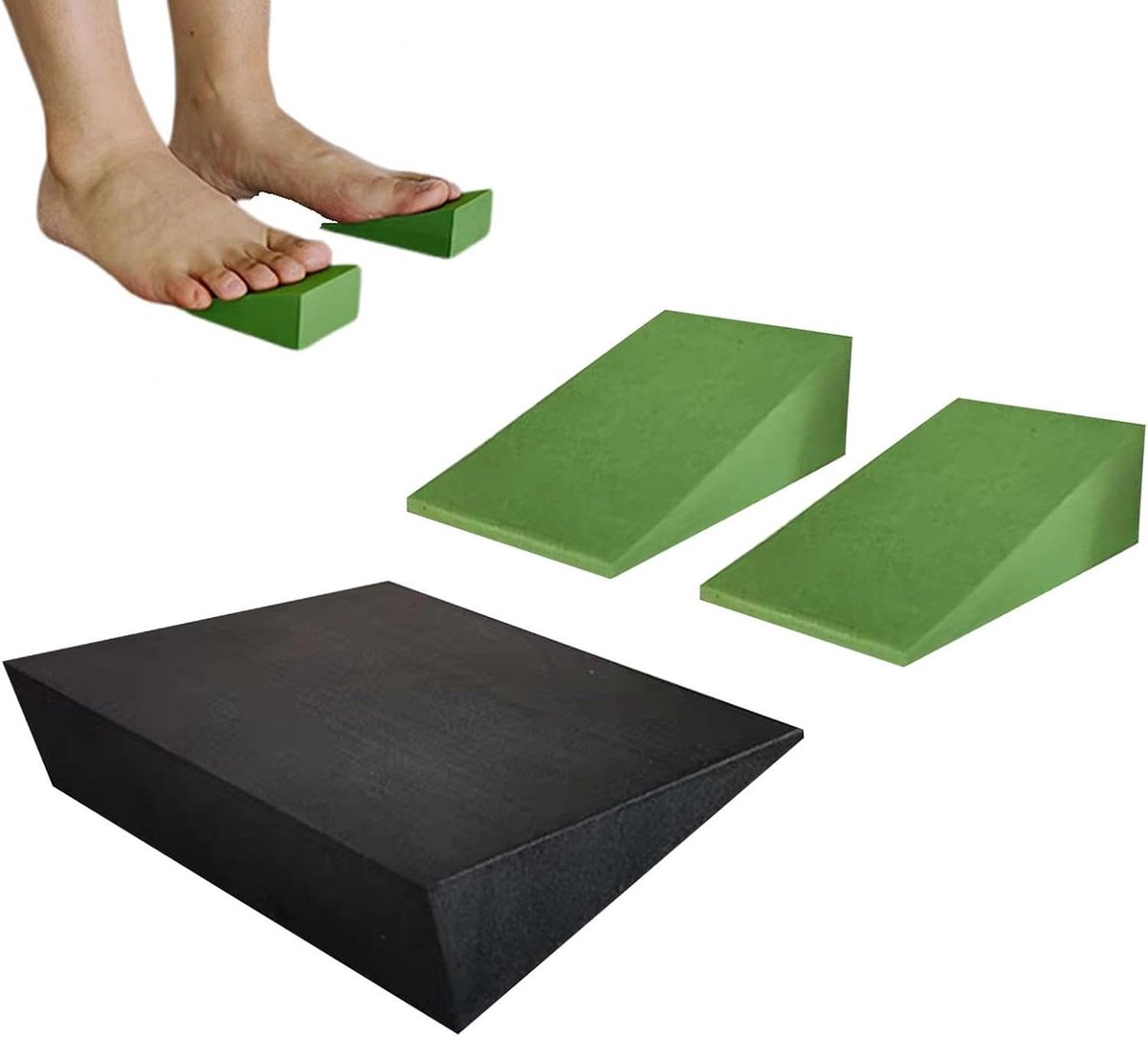 Schuim Wig Blok - Hellende Plank - Thuis Workout - Anti-Deformatie Ontwerp - 3 Stuks - Groen Zwart