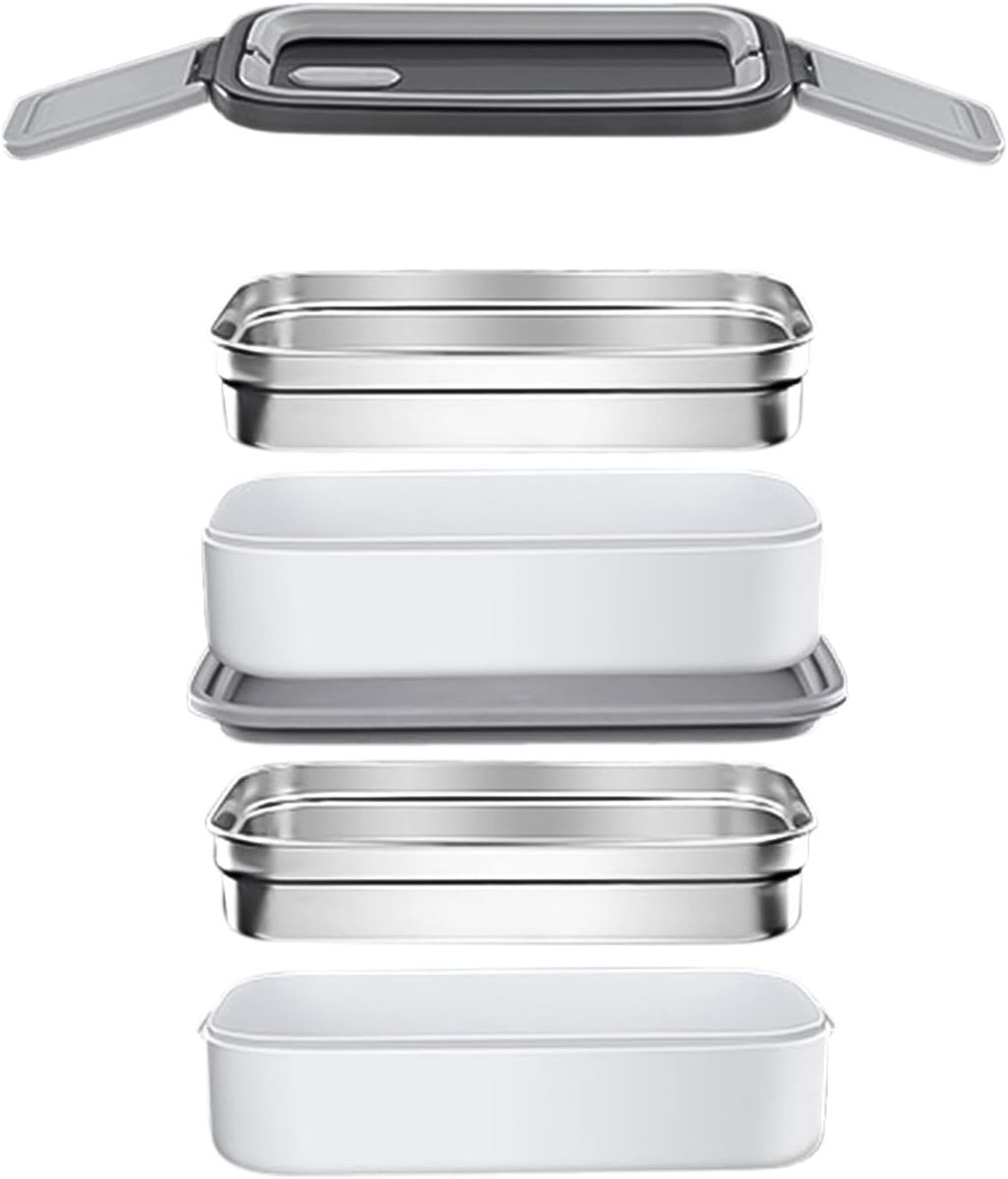Geïsoleerde lunchbox - Thermo maaltijdcontainer - School kantoor picknick - Dubbele verdiepingen - 23x13x11 cm - Grijs