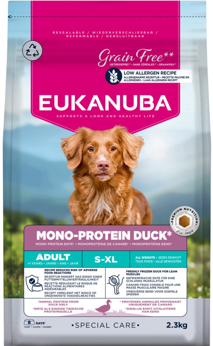 Eukanuba Eukanuba Hondenvoer Droog Special Care Adult Mono-Protein Eend - 3 x 2,3 kg - Voordeelverpakking