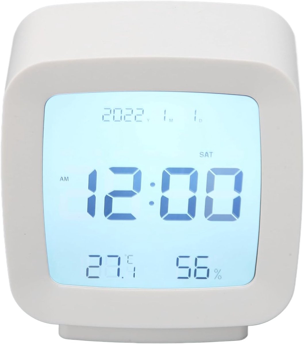 Kinderwekker Temperatuur Vochtigheid - Digitale Klok Bureauklok - Kamertemperatuur Monitoren - 12/24 Uurs Conversie - 9 x 5 cm - Wit
