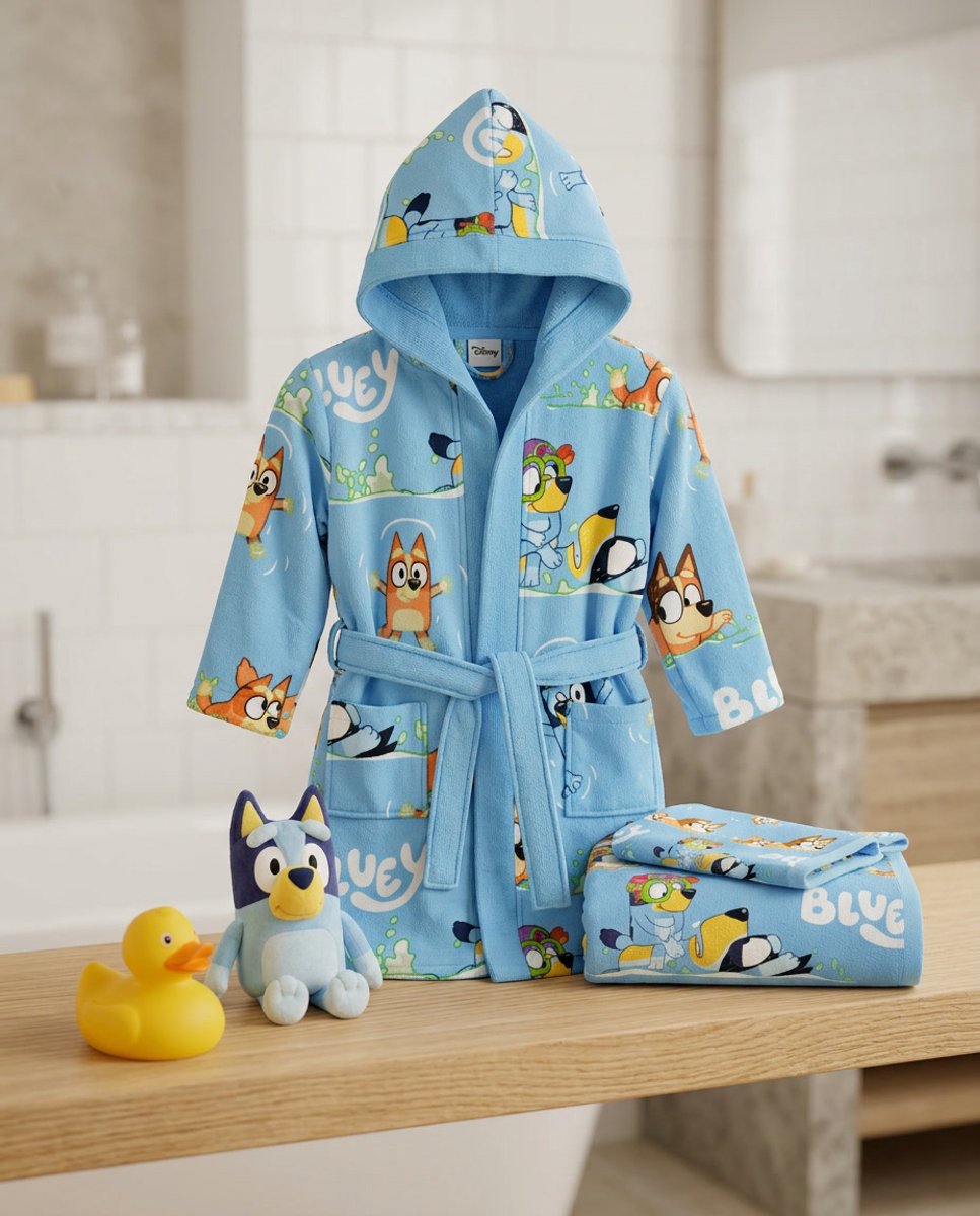 Set Badjas + Handdoek + Washandje Kind Bluey 3-4 Jaar | Bluey & Bingo