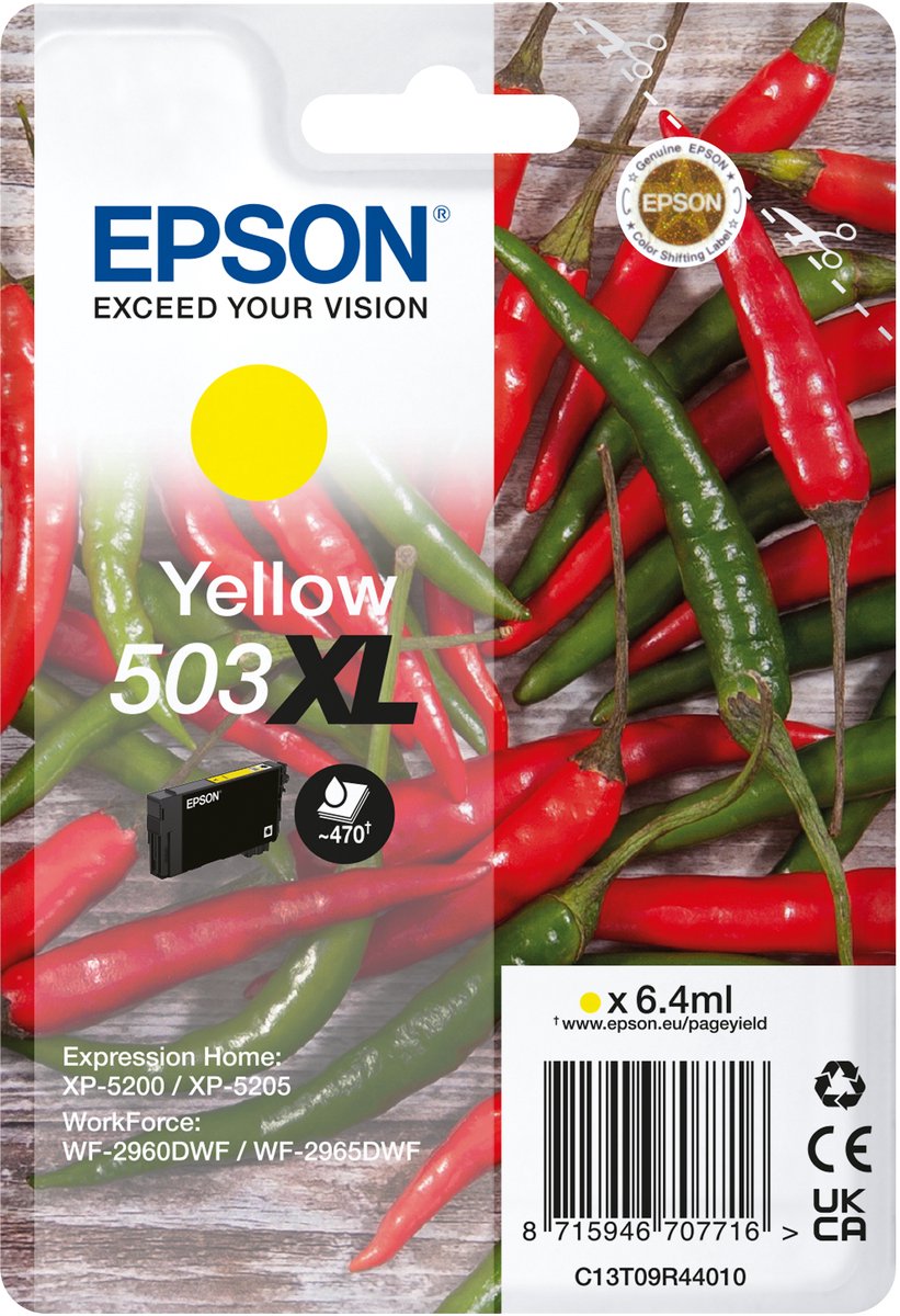 Epson 503XL inktcartridge, origineel, hoge (XL) capaciteit, geel, 1 stuk