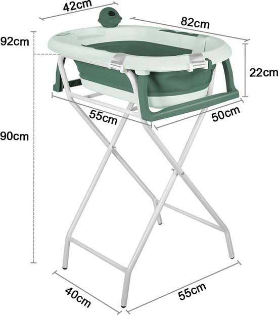 PIPIPOXER-Babybadje Opvouwbaar - Babybad met standaard - Peuterbadje - Opvouwbaar bad kinderen - Incl Badkussen - Groen van PIPIPOXER — afbeelding 5