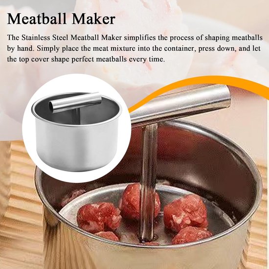 Gehaktbal Maker, 12 Ballen Roestvrij Staal Gehaktbal Maker Tool Handmatige Push Press Vlees Tenderiser Maken Mal, Thuis Koken Gereedschap，11.3×6.5cm — afbeelding 2