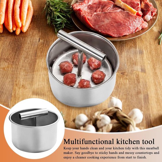 Gehaktbal Maker, 12 Ballen Roestvrij Staal Gehaktbal Maker Tool Handmatige Push Press Vlees Tenderiser Maken Mal, Thuis Koken Gereedschap，11.3×6.5cm — afbeelding 4