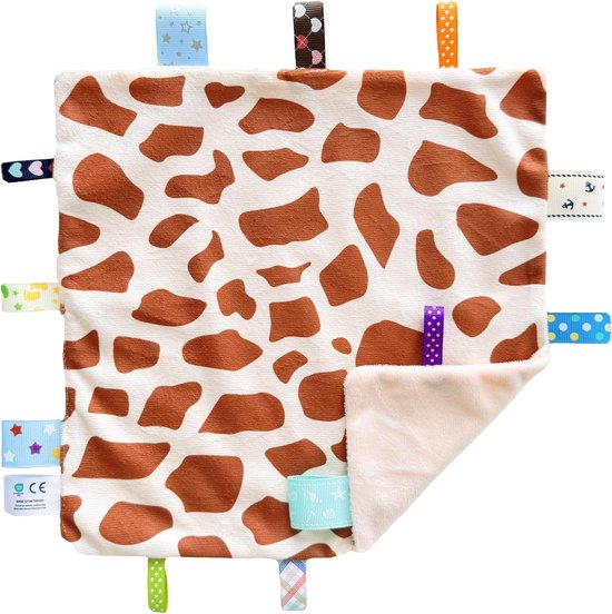 Babydeken - Sensorische deken - Baby troosten - Zacht fleece materiaal - 24 x 24 cm - Giraf met ivoorkleurige stippen — afbeelding 3