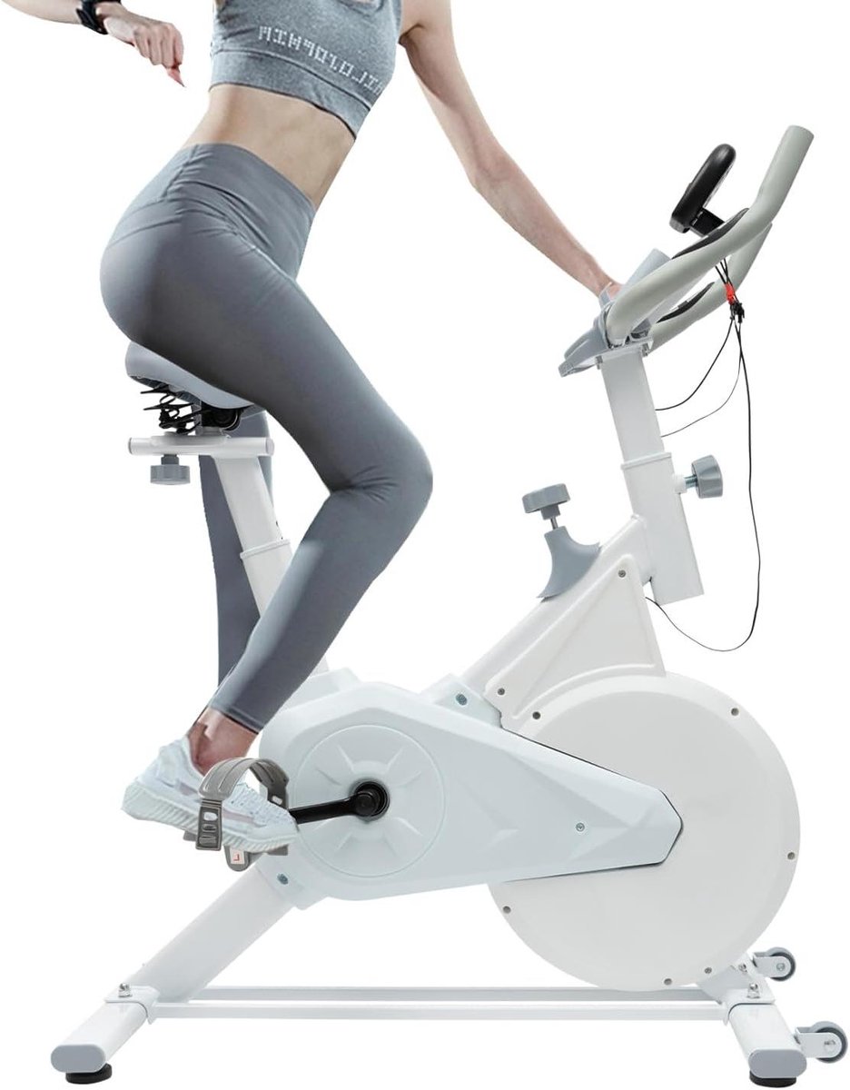 Hometrainer Fitnessfiets - Stationaire Fiets - Cardio Training - Verstelbare Weerstand - 4 kg Vliegwiel - Wit