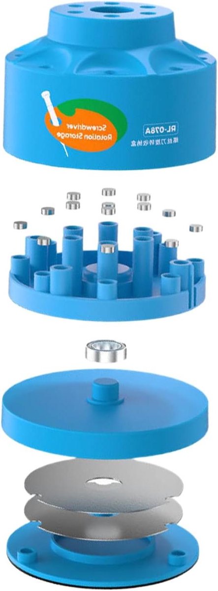 Schroevendraaier Organizer - Gereedschap Opberger - Werkplek Organiseren - 360 Graden Draaibaar - 8 x 8 x 6.5 cm - Zwart